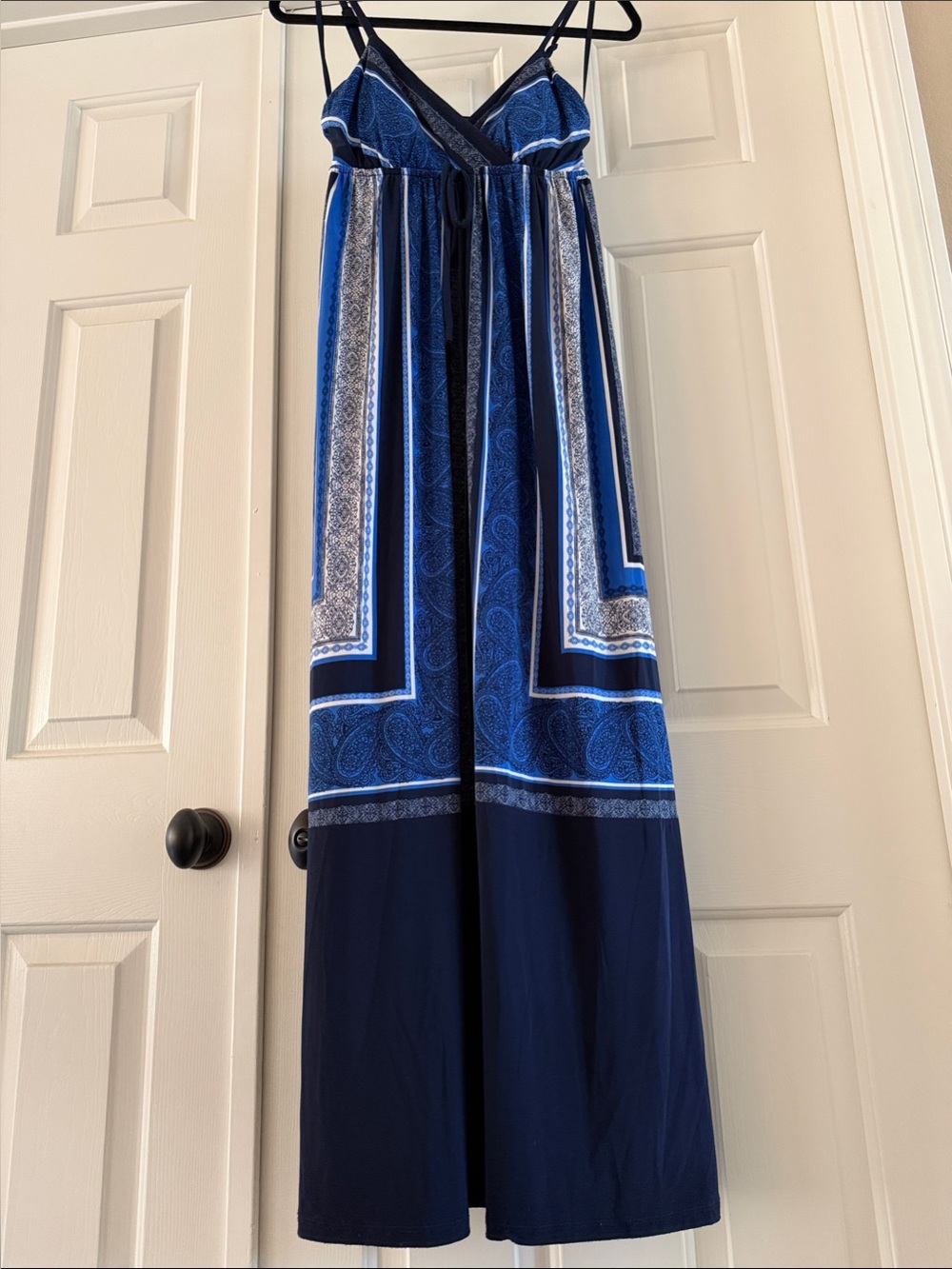 INC International Concepts Navy and Blue Paisley Stripe Maxi Dress